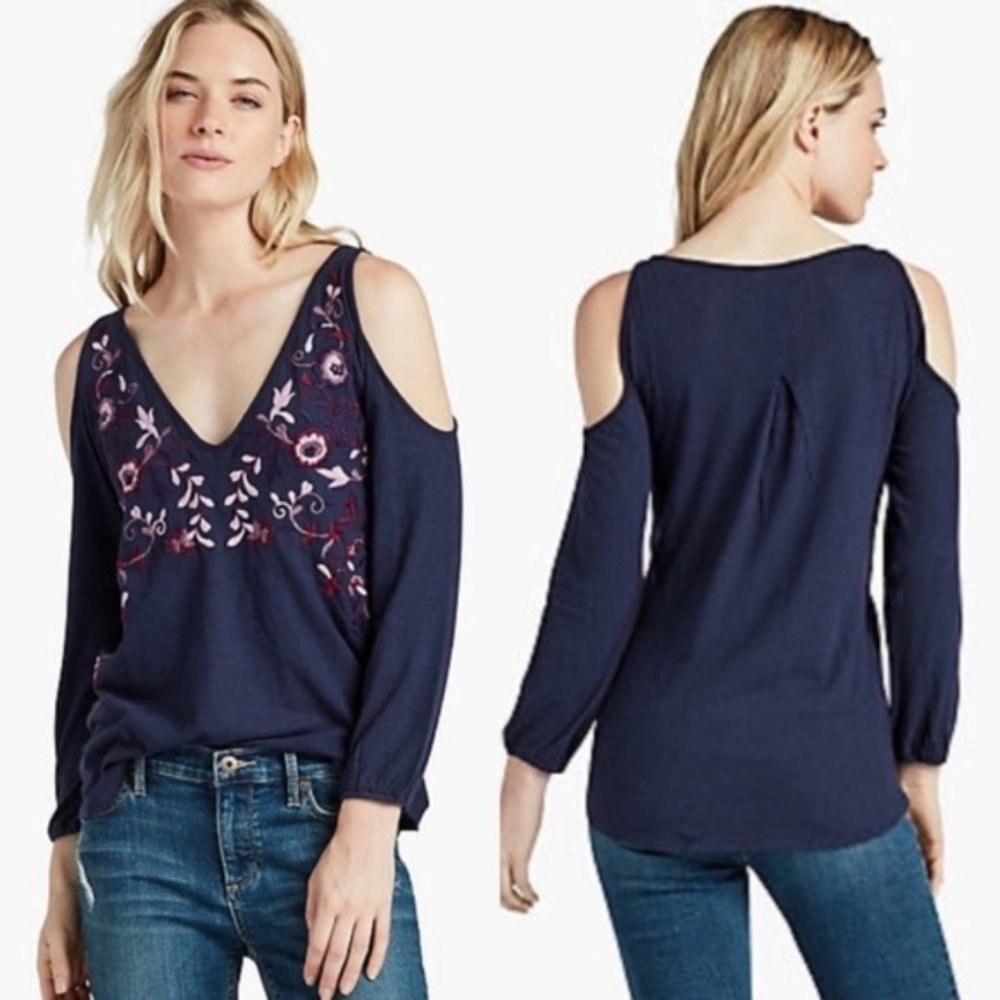 Lucky Brand Floral Embroidered Cold Shoulder Top
